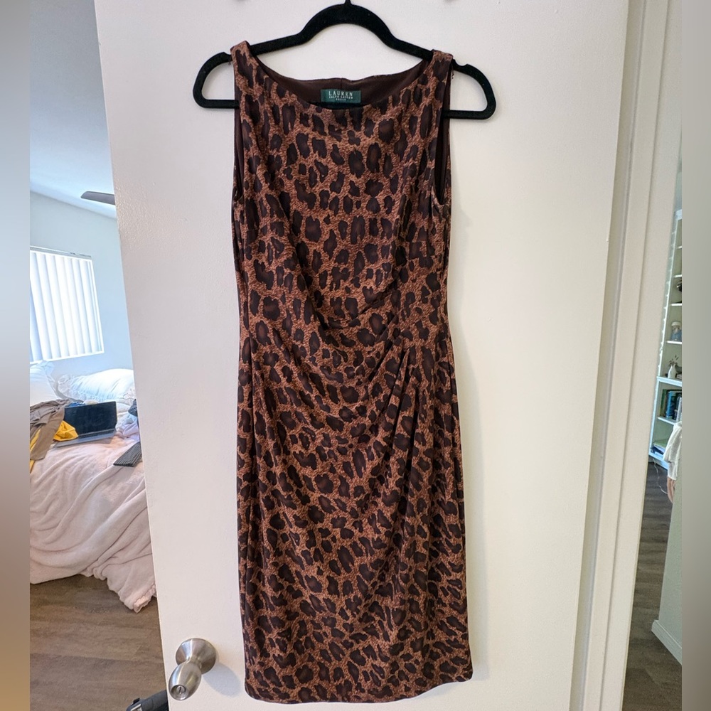 Ralph Lauren Brown Animal Print Midi Dress